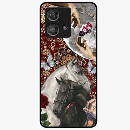 Moonlit Royal Stallion Glass Case showing flat back view with majestic horse under moonlight artwork and glossy glass finish.