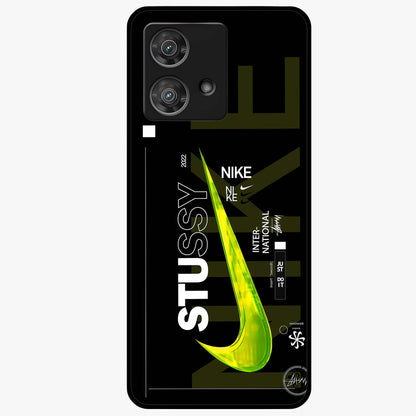Neon Street Edition Glass Case showing flat back view with neon street style artwork and glossy glass finish.