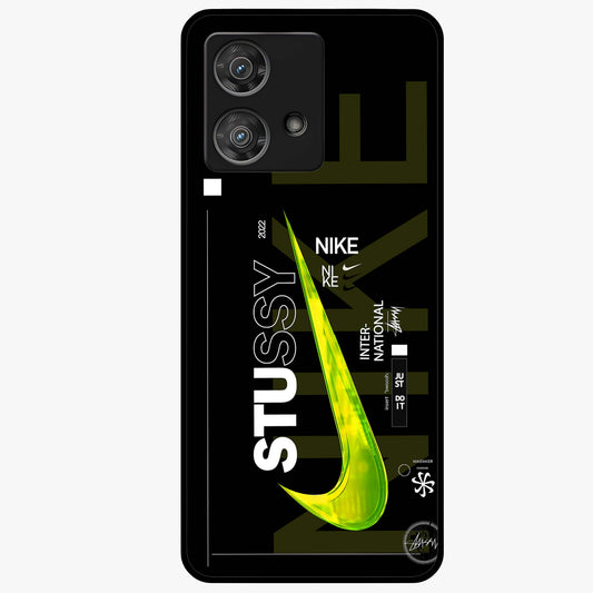 Neon Street Edition Glass Case showing flat back view with neon street style artwork and glossy glass finish.