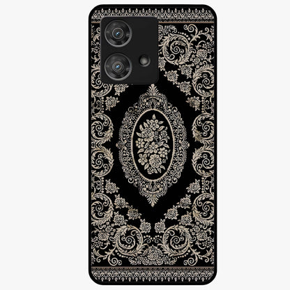Noir Bloom Elegance Glass Case showing flat back view with elegant dark floral artwork and glossy glass finish.