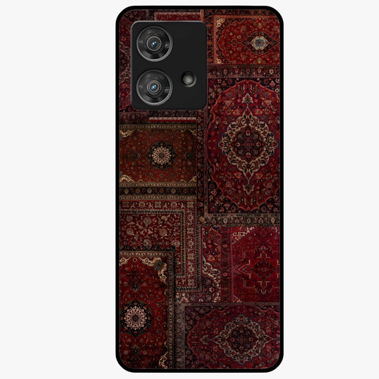 Persian Velvet Tale Glass Case showing flat back view with luxurious Persian velvet pattern artwork and glossy glass finish.