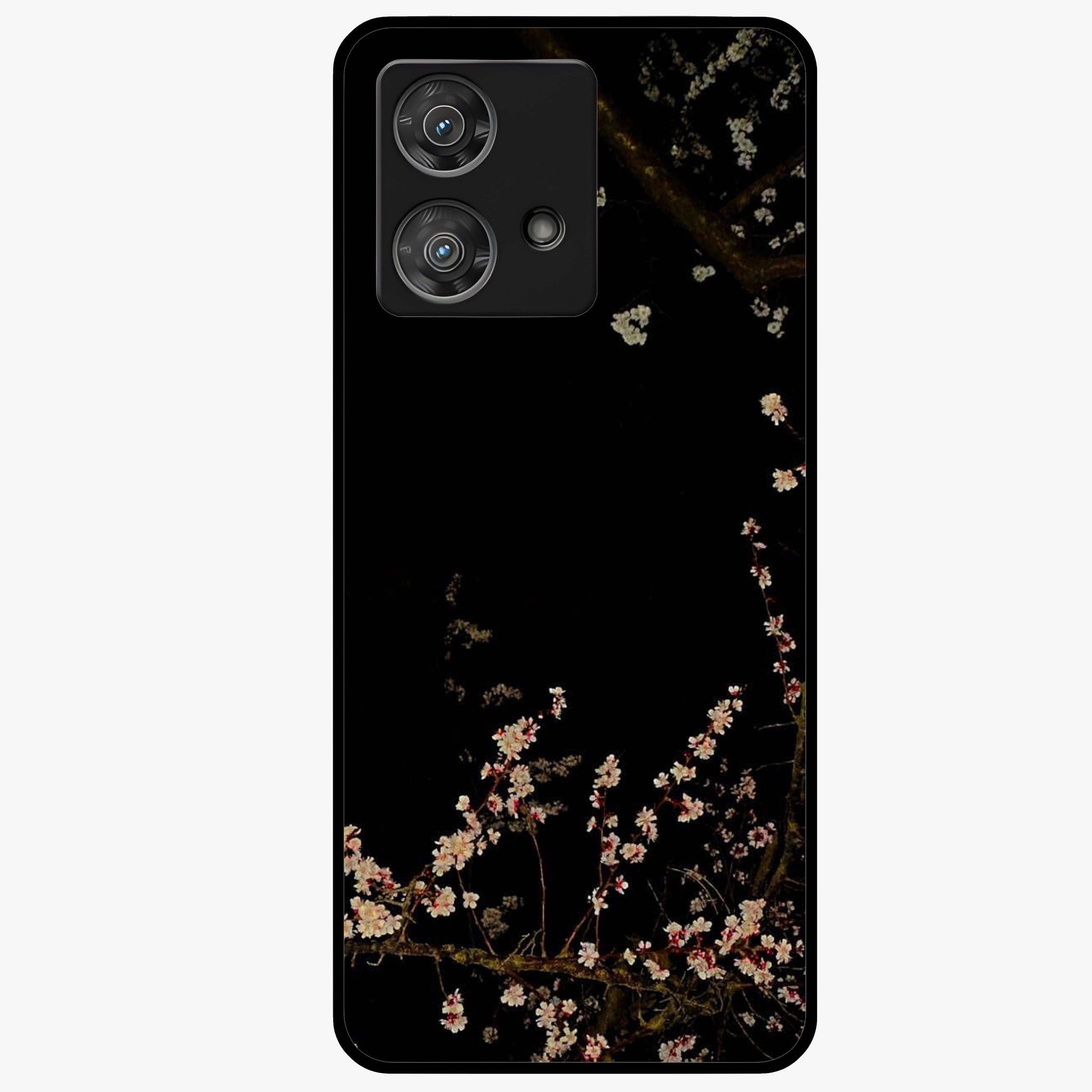Petal Moon Light With Custom Name Glass Case showing flat back view with floral moonlight artwork and personalized name design.