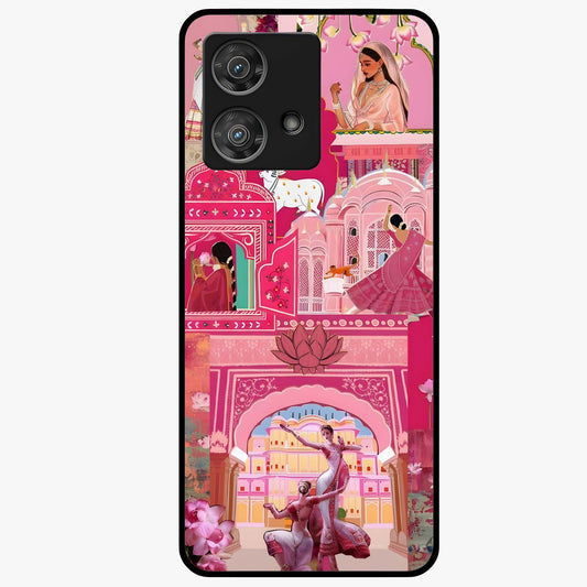 Pink Palace Muse Glass Case showing flat back view with elegant palace inspired artwork and glossy glass finish.