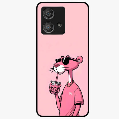 Pink Panther Glass Case showing flat back view with iconic pink panther artwork and glossy glass finish.