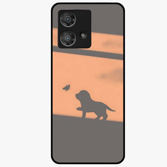 Puppy Shadow Art Glass Case showing flat back view with cute puppy shadow style artwork and glossy glass finish.