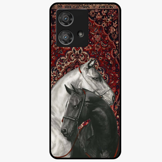 Regal Stallion Tapestry Glass Case showing flat back view with majestic horse tapestry artwork and glossy glass finish.