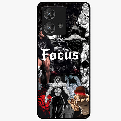 Relentless Power Focus Glass Case showing flat back view with motivational typography artwork and glossy glass finish.