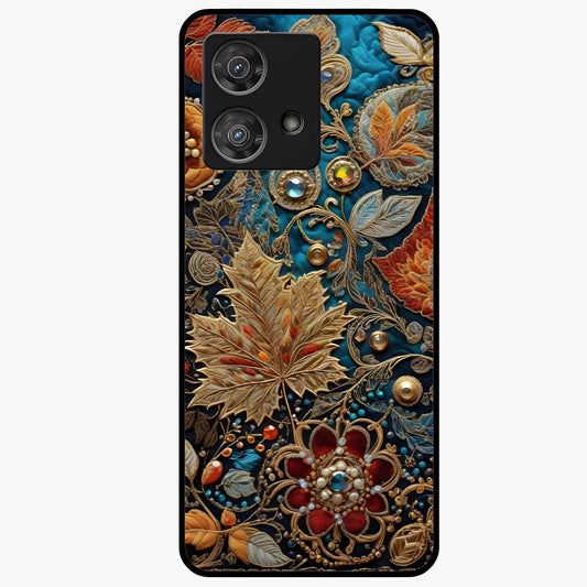 Royal Jewel Garden Glass Case showing flat back view with decorative floral garden artwork and glossy glass finish.