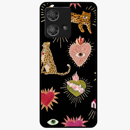 Sacred Jungle Heart Glass Case showing flat back view with jungle inspired heart artwork and glossy glass finish.