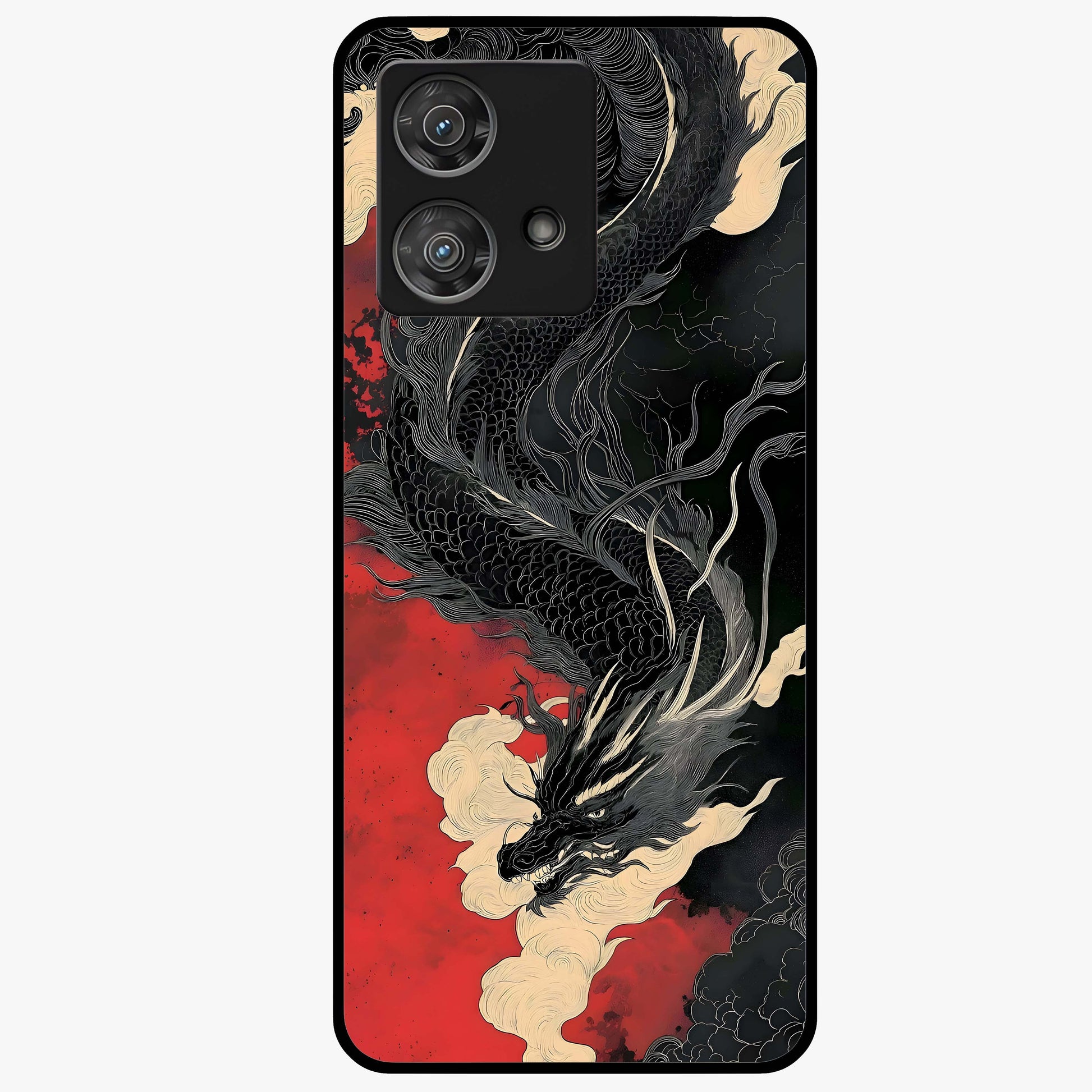 Shadow Dragon Fury Glass Case showing flat back view with fierce dragon artwork and glossy glass finish.