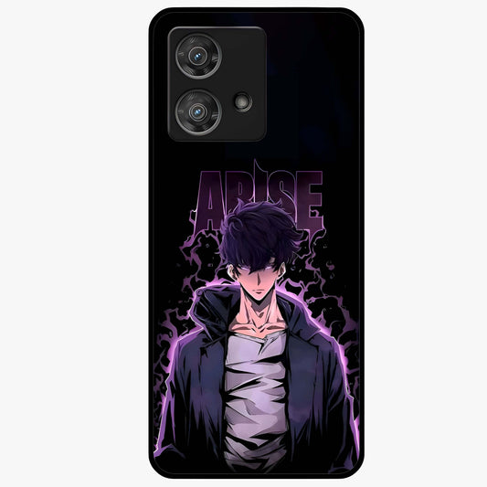 Shadow Monarch Awakening Glass Case showing flat back view with powerful dark monarch themed artwork and glossy glass finish.