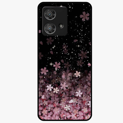 Small Starry Flowers Glass Case showing flat back view with delicate starry floral artwork and glossy glass finish.