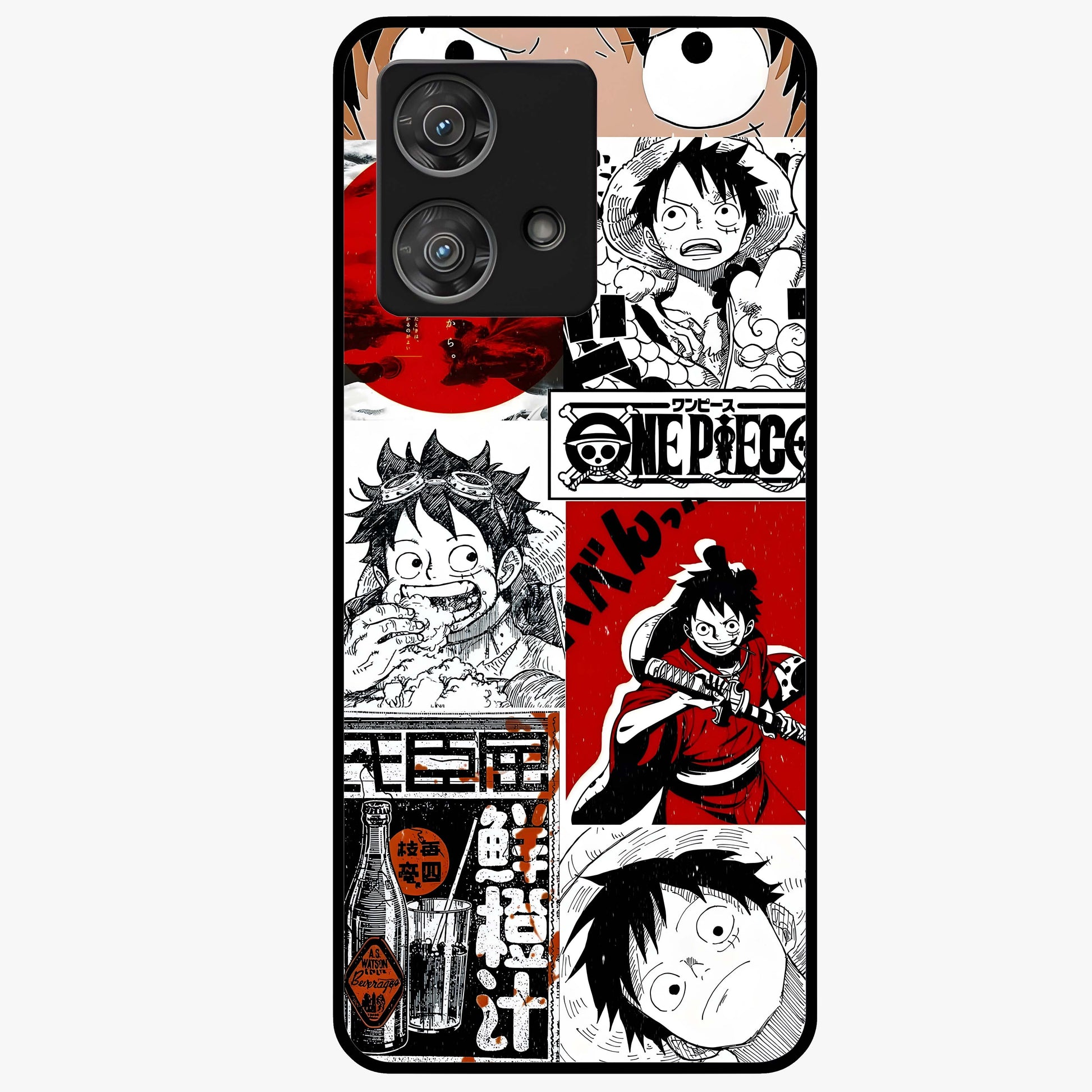 Strawhat Chaos Panels Glass Case showing flat back view with anime inspired chaos panel artwork and glossy glass finish.