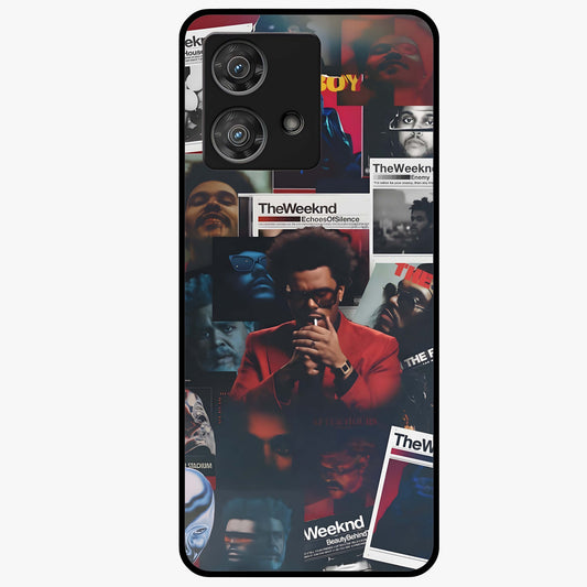 The Weeknd Glass Case showing flat back view with music inspired artistic portrait artwork and glossy glass finish.