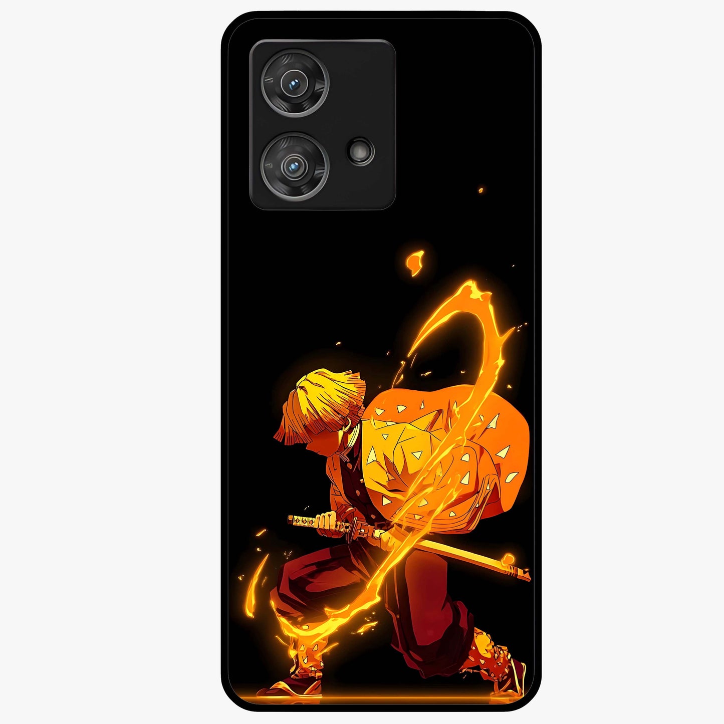 Thunder Flame Execution Glass Case showing flat back view with powerful flame and lightning artwork and glossy glass finish.