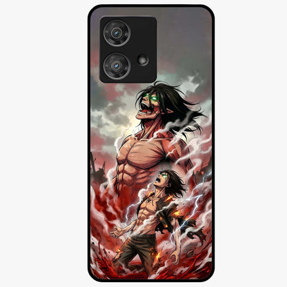 Titan Awakening Fury Glass Case showing flat back view with powerful titan inspired artwork and glossy glass finish.