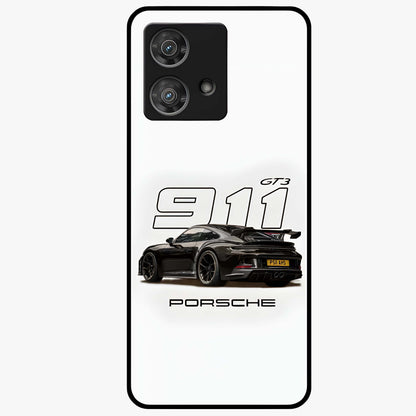 Turbo Legacy Icon Glass Case showing flat back view with iconic sports car inspired artwork and glossy glass finish.