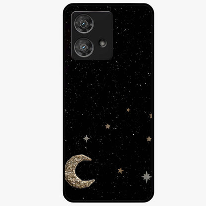 Twinkle Star With Half Moon Glass Case showing flat back view with star and half moon artwork and glossy glass finish.