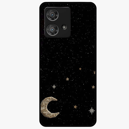 Twinkle Star With Half Moon Glass Case showing flat back view with star and half moon artwork and glossy glass finish.
