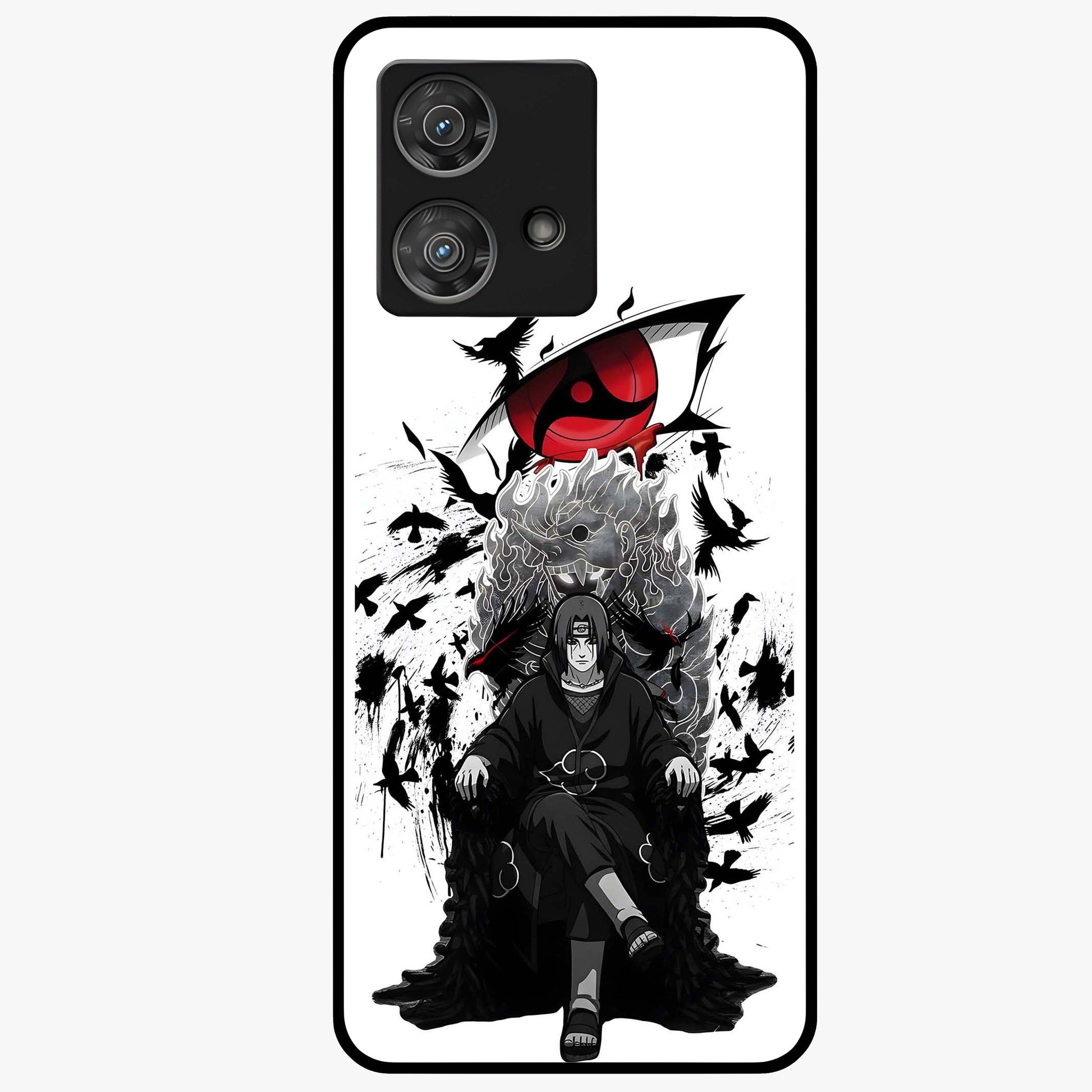 Uchiha Shadow Throne Glass Case showing flat back view with cosmic underwater themed artwork and glossy glass finish.