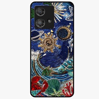 Universe Underwater Spark Glass Case showing flat back view with cosmic underwater themed artwork and glossy glass finish.