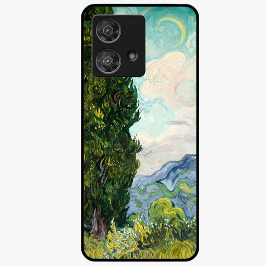 Van Gogh Vintage Art Glass Case showing flat back view with vintage painterly artwork inspired by Van Gogh style and glossy glass finish.