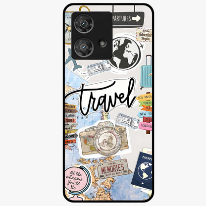 Wanderlust Journal Glass Case showing flat back view with travel inspired artwork and glossy glass finish.