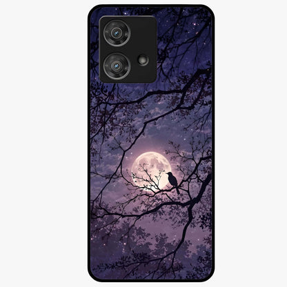 Whispering Moon Silence Glass Case showing flat back view with serene moon themed artwork and glossy glass finish.