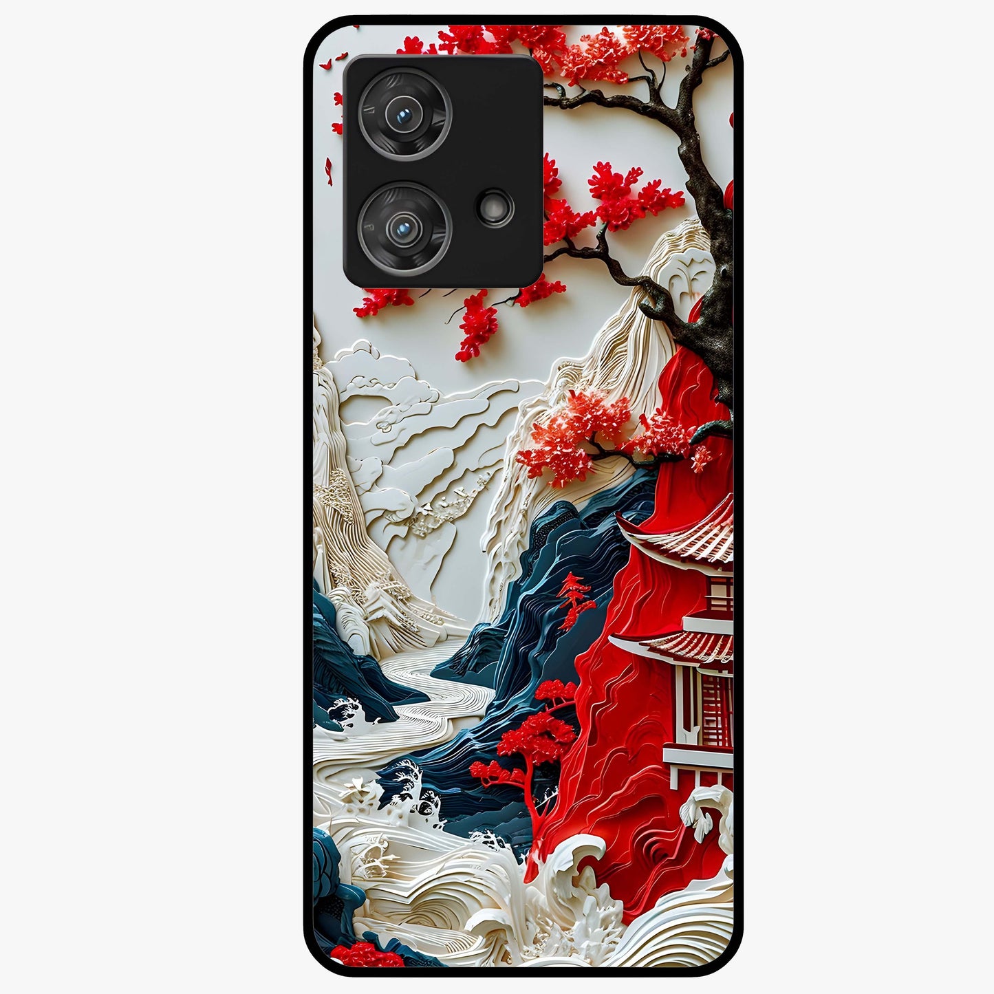 Whispers Of Sakura Waves Glass Case showing flat back view with cherry blossom wave artwork and glossy glass finish.