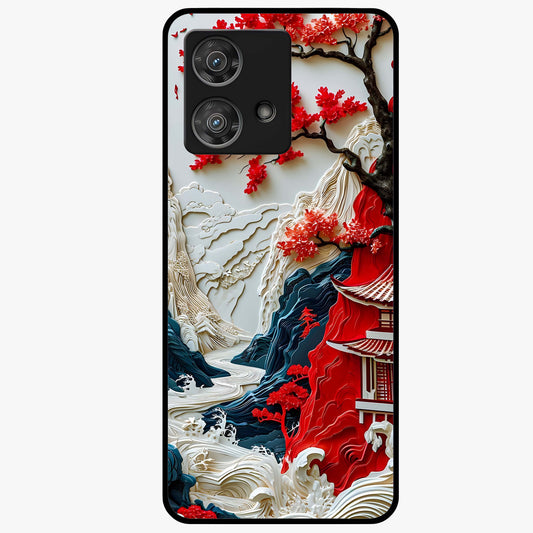 Whispers Of Sakura Waves Glass Case showing flat back view with cherry blossom wave artwork and glossy glass finish.