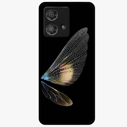 Whispers Of Wings Glass Case showing flat back view with graceful wing inspired artwork and glossy glass finish.