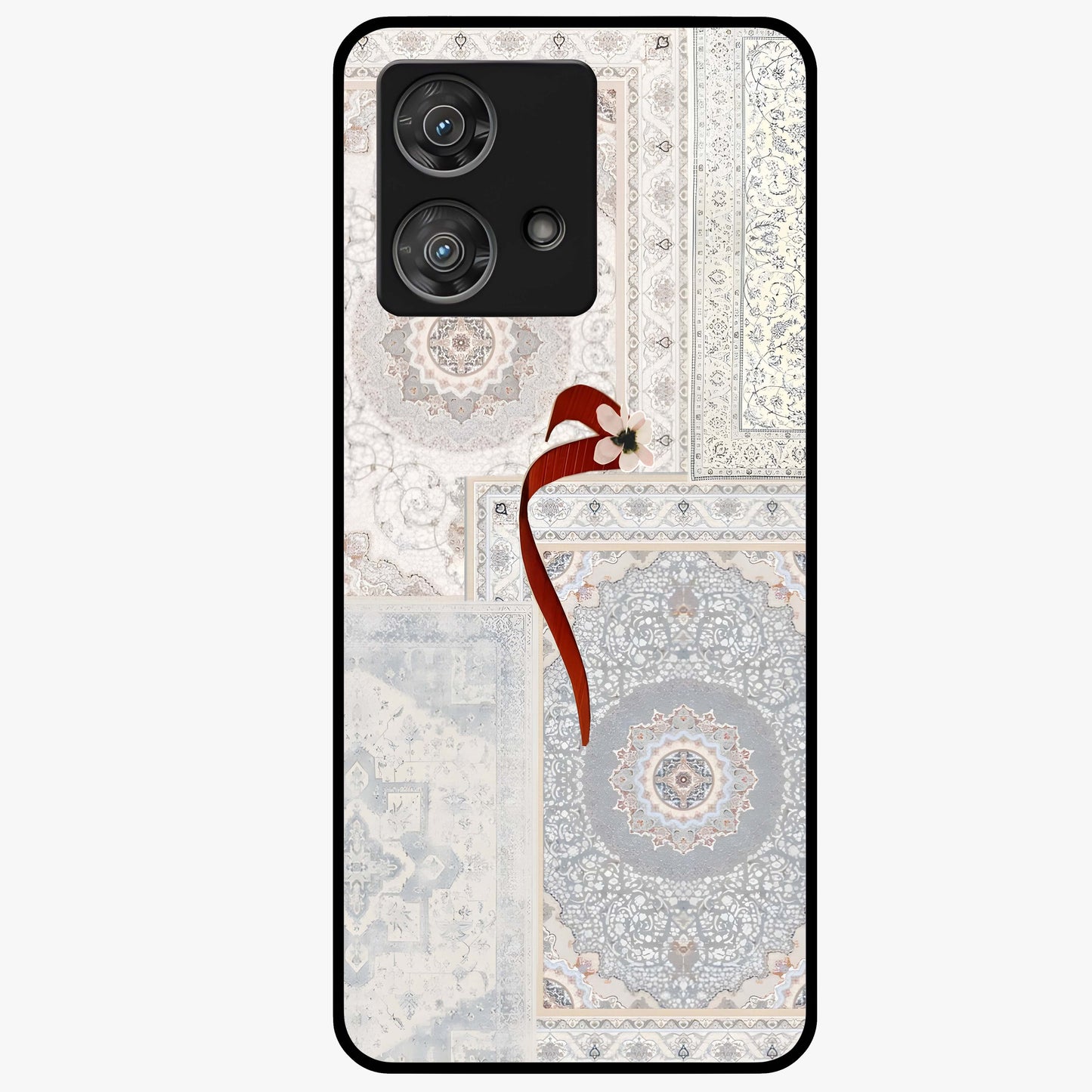 White Aesthetic Bow Glass Case showing flat back view with minimal bow artwork and glossy glass finish.