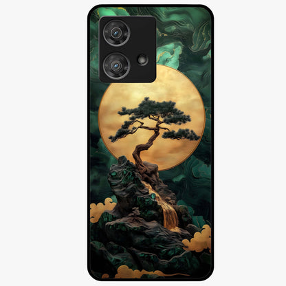 Zen Moon Rise Glass Case showing flat back view with calm moonrise artwork and glossy glass finish.