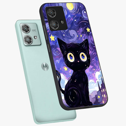 Abstract Cat Art Glass Case displayed in angled mockup highlighting modern abstract cat artwork and sleek glass surface.