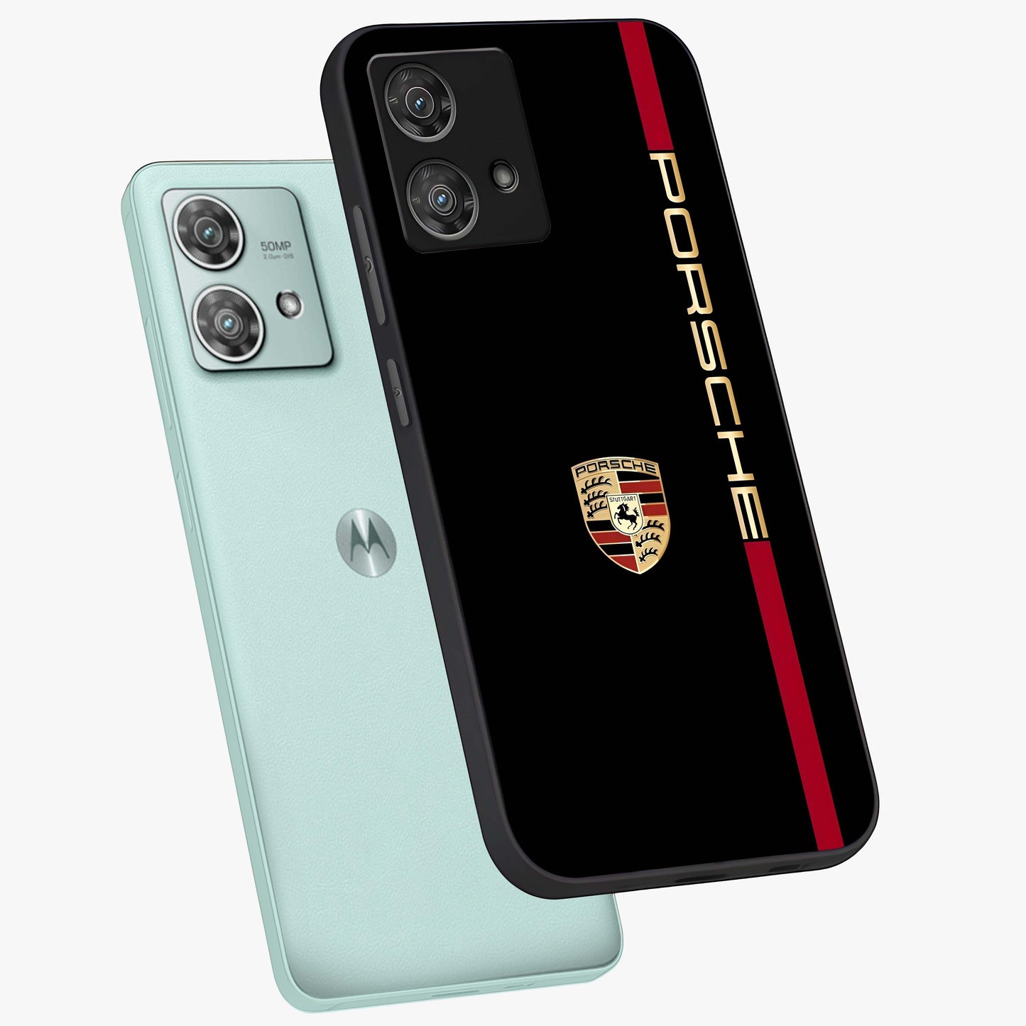 Black Minimal Porsche Glass Case displayed in angled mockup highlighting modern minimal car illustration and clean aesthetic design.