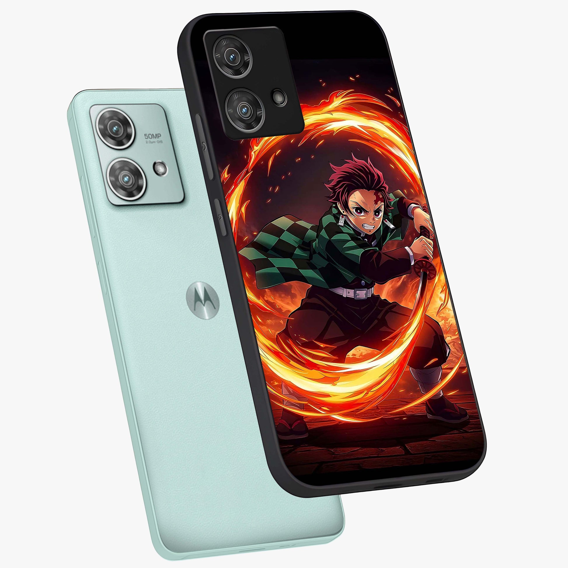 Blazing Sword Resolve Glass Case displayed in angled mockup highlighting powerful sword illustration and bold fantasy theme.