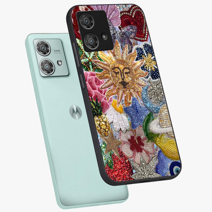 Celestial Floral and Playful Glass Case displayed in angled mockup highlighting playful floral design with dreamy celestial elements.