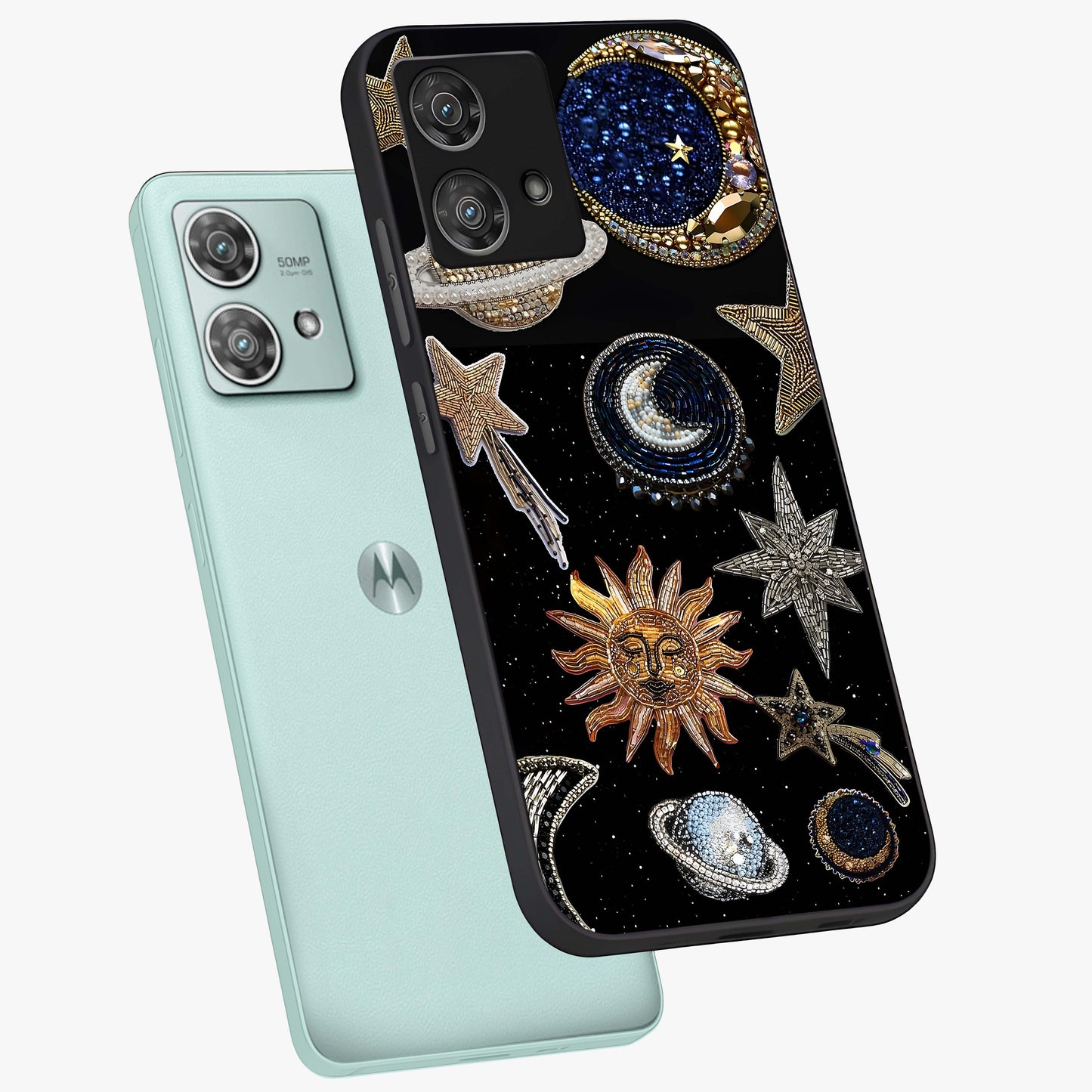 Celestial Gem Constellations Glass Case displayed in angled mockup highlighting gemstone inspired constellation design.