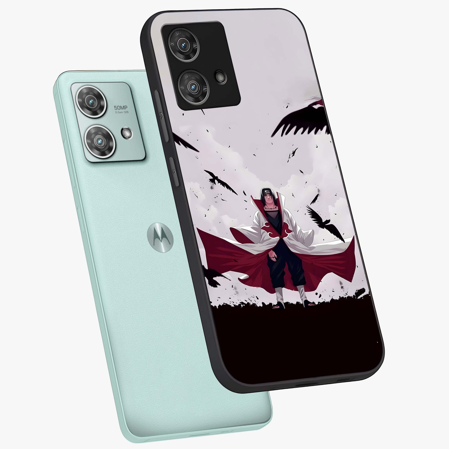 Crimson Crow Ascension Glass Case displayed in angled mockup highlighting powerful crow illustration with dark crimson aesthetic.