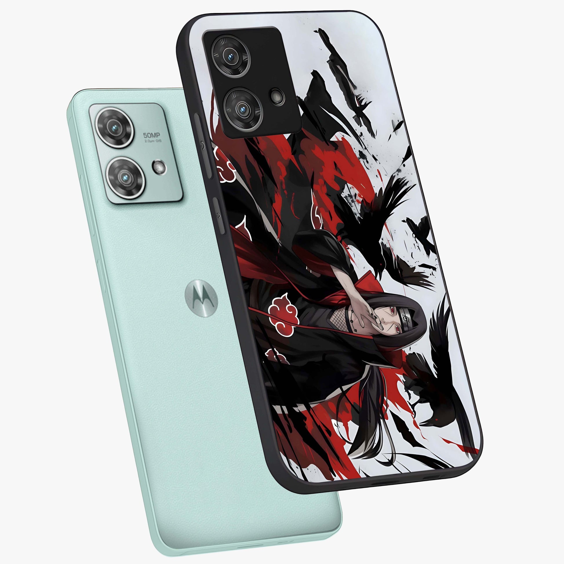 Crimson Crow Illusion Glass Case displayed in angled mockup highlighting mysterious crow graphic with dark aesthetic style.