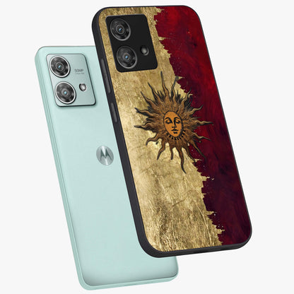 Crimson Sun Majesty Glass Case displayed in angled mockup highlighting majestic crimson sun design with bold aesthetic style.