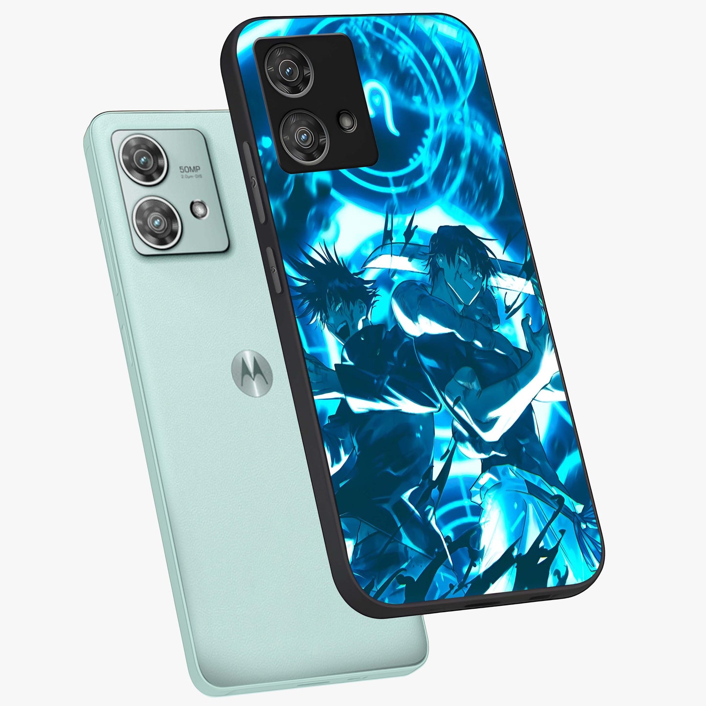Cursed Energy Clash Glass Case displayed in angled mockup highlighting powerful battle inspired graphic with anime style aesthetic.