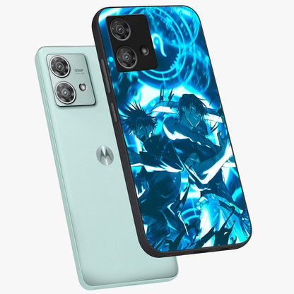 Cursed Energy Clash Glass Case displayed in angled mockup highlighting powerful battle inspired graphic with anime style aesthetic.