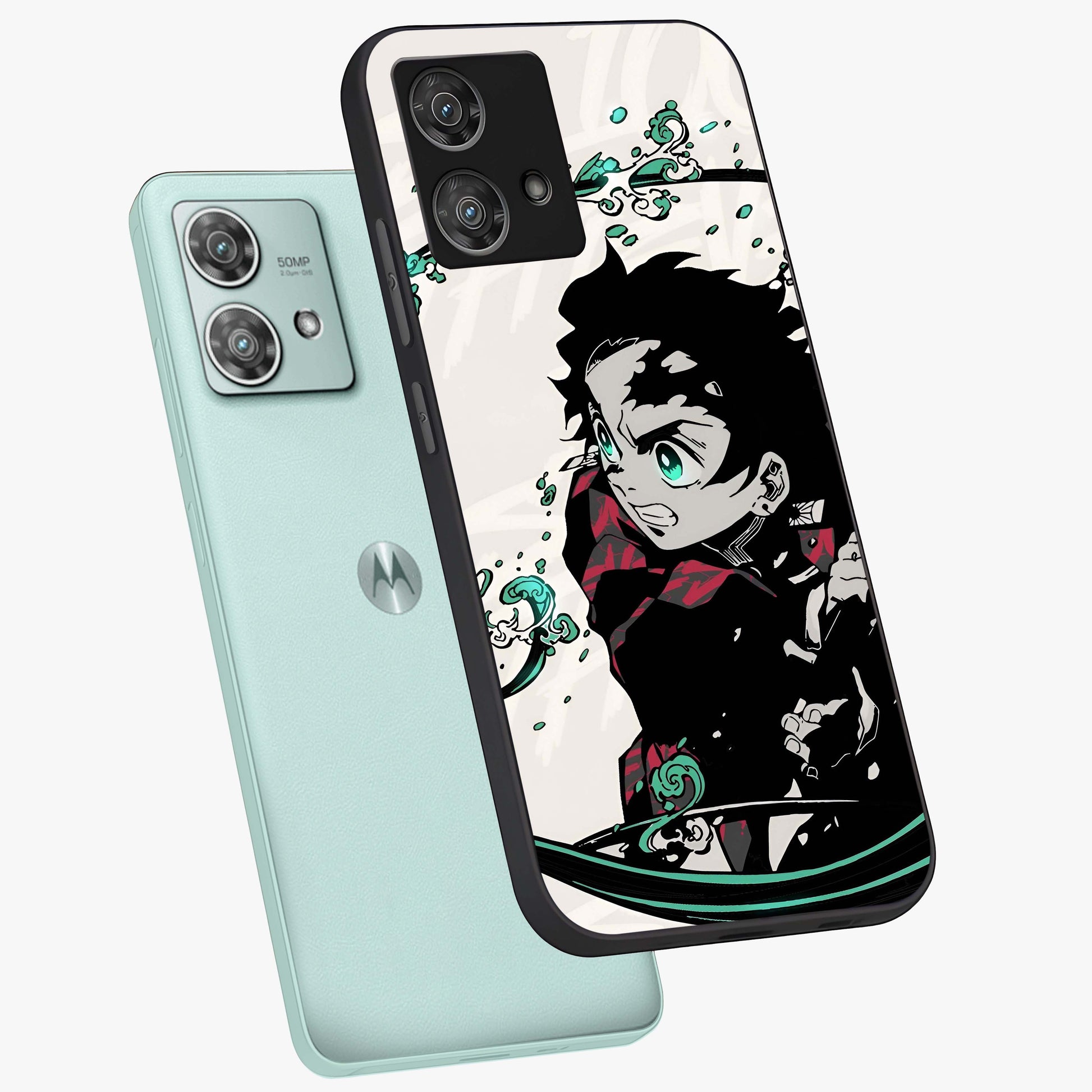 Demon Slayer Glass Case displayed in angled mockup highlighting dramatic anime character design with action aesthetic.
