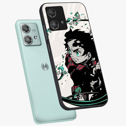 Demon Slayer Glass Case displayed in angled mockup highlighting dramatic anime character design with action aesthetic.