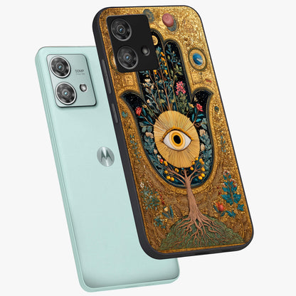 Ethereal Evil Eye Glass Case displayed in angled mockup highlighting protective evil eye symbol with spiritual aesthetic design.