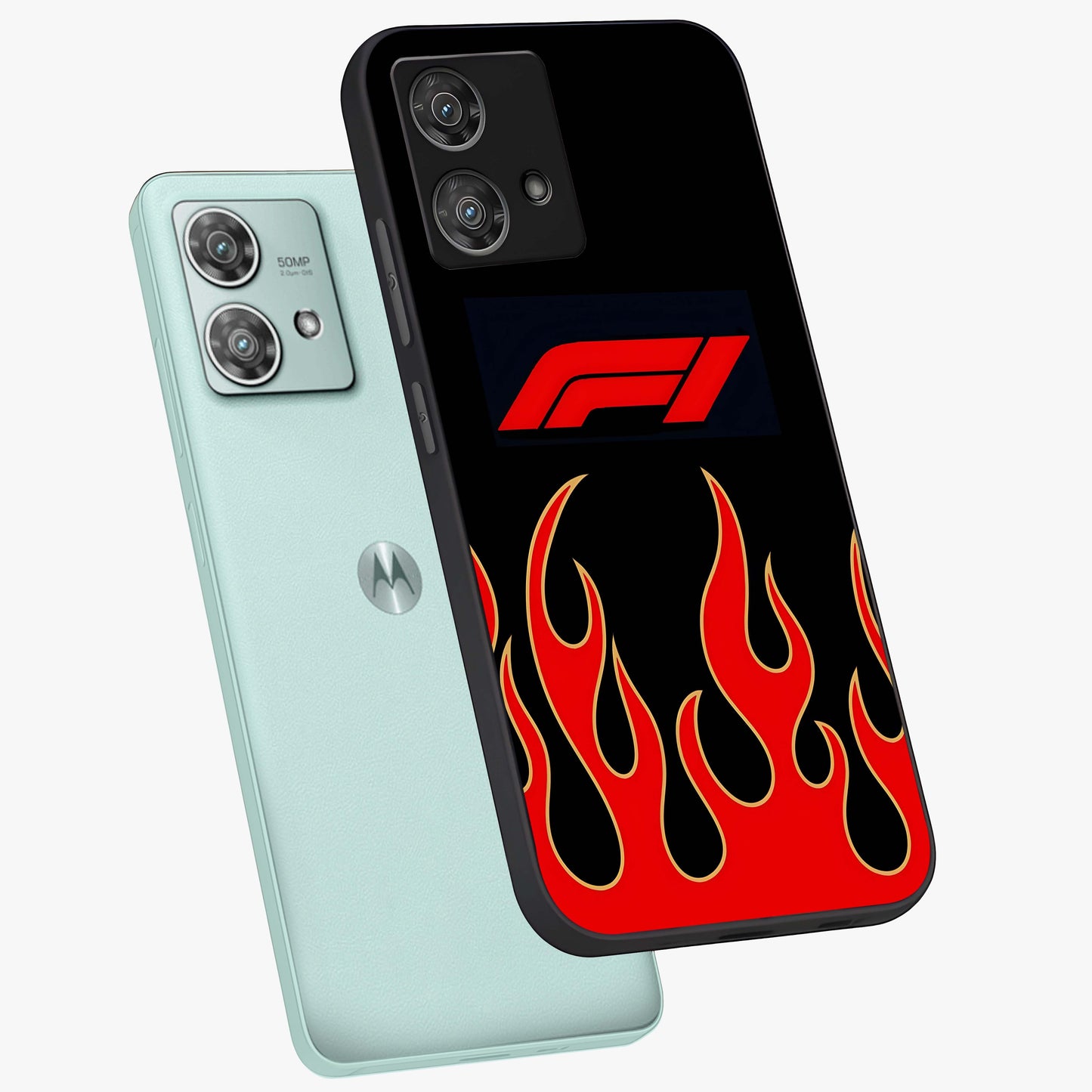 Fire F11 Glass Case displayed in angled mockup highlighting bold fire inspired graphic with energetic aesthetic style.