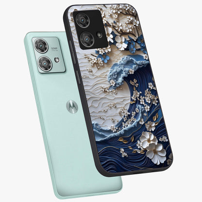 Floral Wave Origami Glass Case displayed in angled mockup highlighting geometric origami flower design with modern aesthetic style.