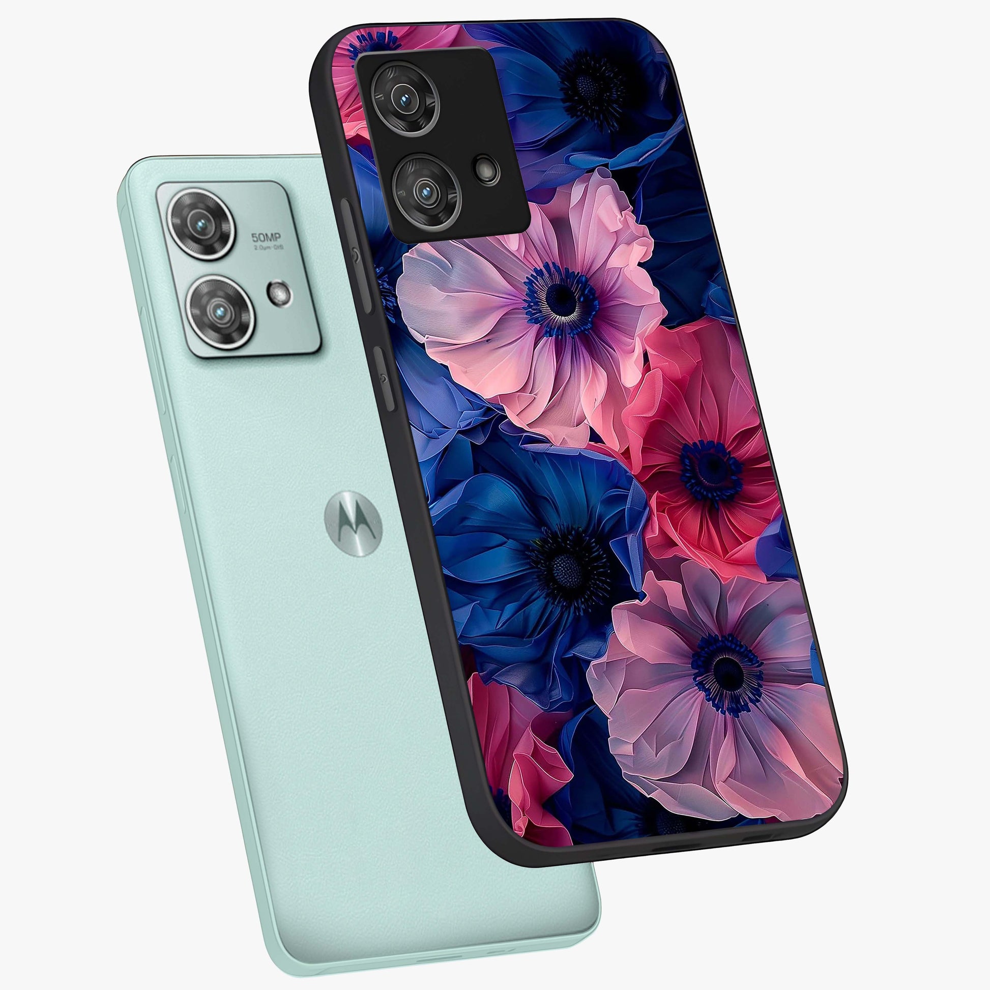 Flower Paper Art Pattern Glass Case displayed in angled mockup highlighting layered paper flower design with artistic aesthetic.