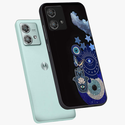 Galactic Charm Cluster Glass Case displayed in angled mockup highlighting luminous galaxy inspired design with dreamy aesthetic.